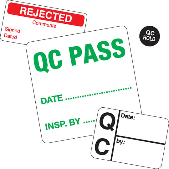 Quality control labels passed signed and date 