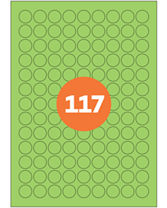 A4 Label Sheets 117 Labels Per Sheet 19mm Diameter Green Permanent