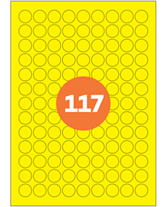 A4 Label Sheets 117 Labels Per Sheet 19mm Diameter Yellow Permanent