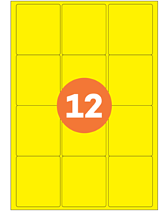 A4 Label Sheets 12 Labels Per Sheet 64x72mm Yellow Permanent