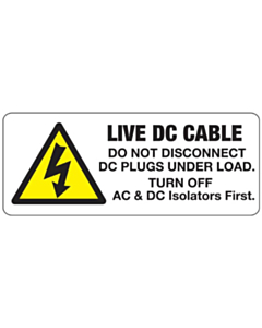 Live DC Cable PV Labels 100x40mm