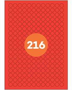 A4 Label Sheets 216 Labels Per Sheet 13mm Diameter Red Permanent