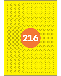 A4 Label Sheets 216 Labels Per Sheet 13mm Diameter Yellow Permanent