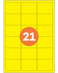 A4 Label Sheets 21 Labels Per Sheet 64x38mm Yellow Permanent