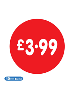 £3.99 Price Labels 40mm Permanent