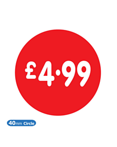 £4.99 Price Labels 40mm Permanent