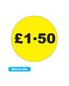 £1.50 Price Labels 40mm Permanent