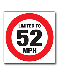 Limited to 52 MPH Sticker - 125x125mm Pack Size 25
