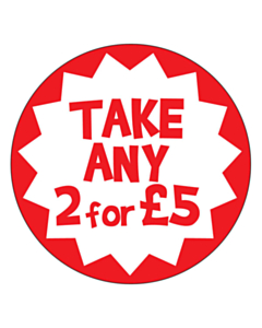 Red Take Any 2 For £5 Labels 50mm Permanent