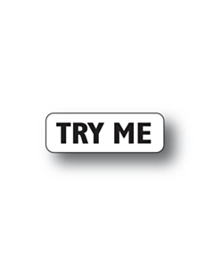 Try Me Stickers Black on Clear 30x10mm