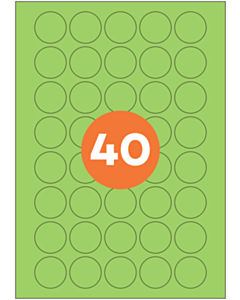 A4 Label Sheets 40 Labels Per Sheet 32mm Diameter Green Permanent