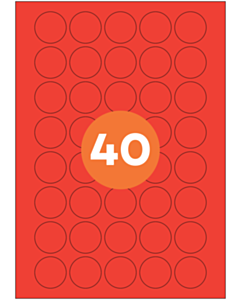 A4 Label Sheets 40 Labels Per Sheet 32mm Diameter Red Permanent