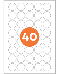 A4 Label Sheets 40 Labels Per Sheet 32mm Diameter White Removable
