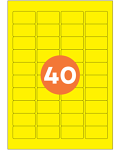 A4 Label Sheets 40 Labels Per Sheet 46x25mm Yellow Permanent