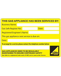 Gas Appliance Serviced By Labels 100x65mm