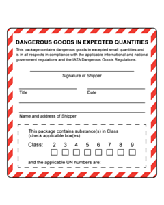 Dangerous Goods In Excepted Quantities Labels 100x100mm