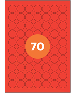A4 Label Sheets 70 Labels Per Sheet 25mm Diameter Red Permanent