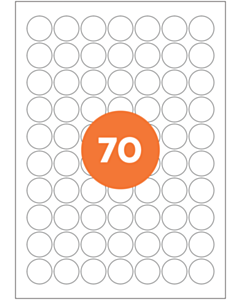 A4 Label Sheets 70 Labels Per Sheet 25mm Diameter White Removable