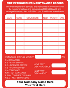 Personalised Fire Extinguisher Maintenance Labels