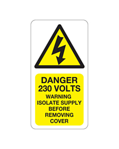 Danger 230 Volts Isolate Supply Labels 33x63mm