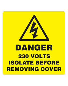 Danger 230 Volts Isolate Supply Labels 100x100mm