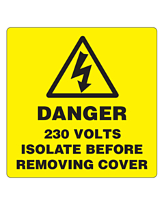 Danger 230 Volts Isolate Supply Labels 50x50mm