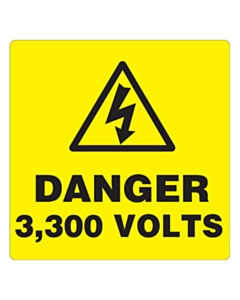 Danger 3300 Volts Labels 100x100mm