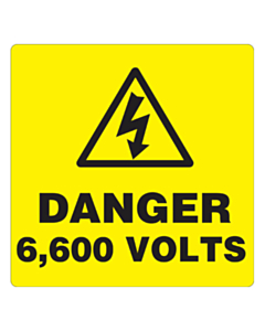 Danger 6600 Volts Labels 100x100mm