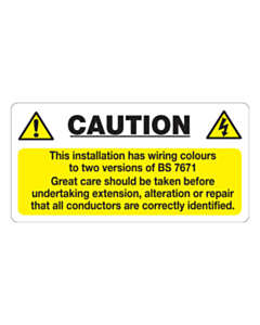 BS7671 Wiring Colours Labels 100x50mm
