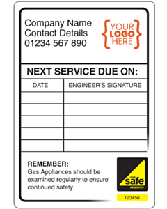 Custom Gas Safe Next Service Due Labels 65x95mm