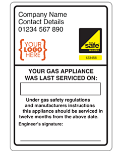 Custom Gas Safe Service Labels 65x95mm