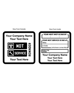 Personalised Black MOT / Service Reminder Window Stickers 60x60mm