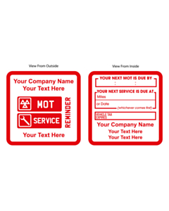 Personalised Red MOT / Service Reminder Window Stickers 60x60mm