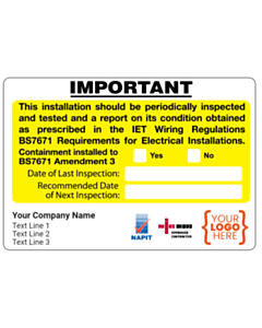 Personalised Amendment 3 Periodic Inspection (EICR) Labels