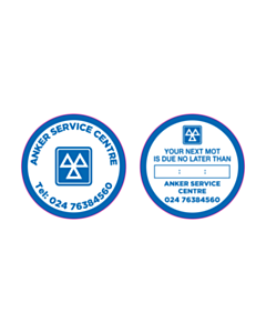 Anker Service Centre MOT Reminder Window Stickers