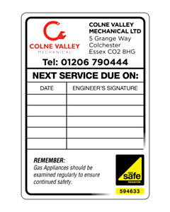 Colne Valley Mechanical Gas Safe Labels