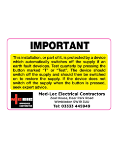 Med-Lec Electrical Contractors RCD Labels