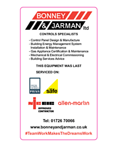 Bonny & Jarman Equipment Service Labels