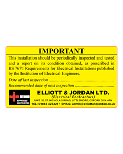 Elliott & Jordan Ltd Periodic Inspection Label
