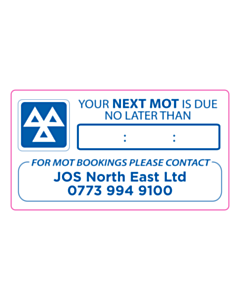 JOS North East Ltd Next MOT Due Labels
