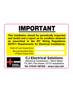 CJ Electrical Solutions Periodic Inspection Label