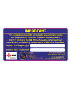 Peter Fowler Electrical Periodic Inspection Labels