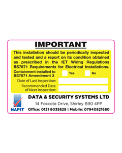 Data & Security Systems Ltd NAPIT Inspection Label