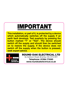 Round Oak Electrical Ltd RCD Test Labels