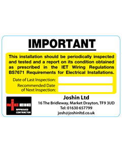 Joshin Ltd Electrical Periodic Inspection Labels