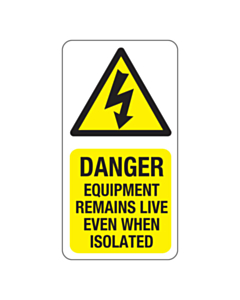 Danger Equipment Remains Live Labels 33x63mm