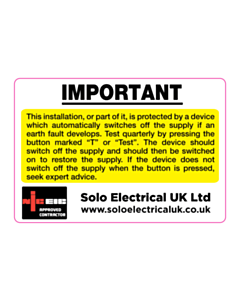 Solo Electrical UK RCD Test Label