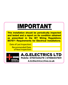 AG Electrics Ltd Periodic Inspection Label