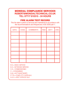 Mondial Compliance Service Fire Ext. Labels