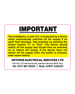 Options Electrical Services RCD Test Labels